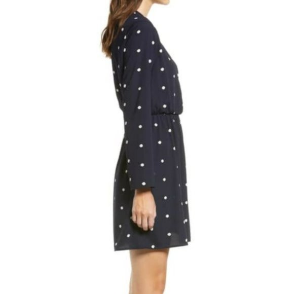 Nordstrom Long Sleeve Navy Polka Dot Mini Dress M - Picture 3 of 10